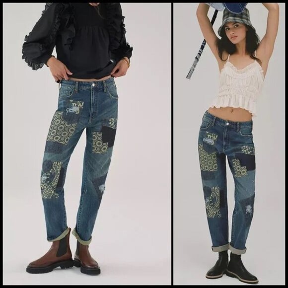 EUC Anthropologie Pilcro Borrowed Boyfriend Patchwork Jeans - Picture 3 of 14